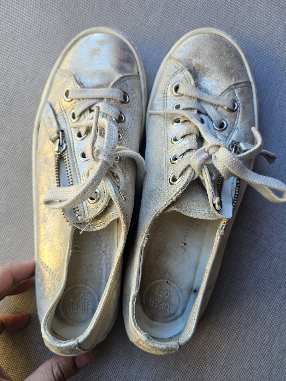 Paul Green Tamara Metallic Side Zip Sneakers Women’s US 7 UK 4.5 Silver Leather